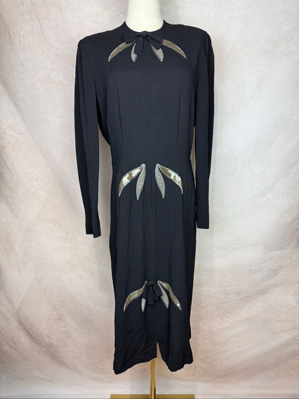 Vintage 1940s Black Beaded Dress Designer Charles Cooper Size M Cocktail Rare